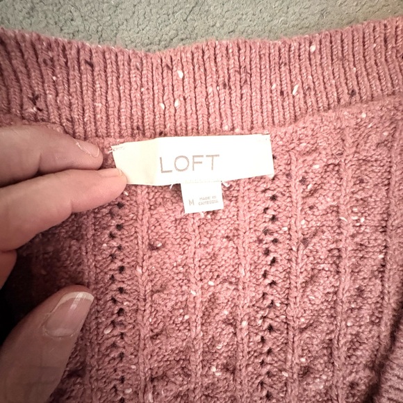 LOFT Flecked Stitchy Puff Sleeve Cardigan Sweater - Picture 6 of 9